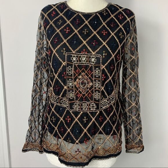 Zara Boho Embroidered Embellished beaded blouse - Picture 4 of 11